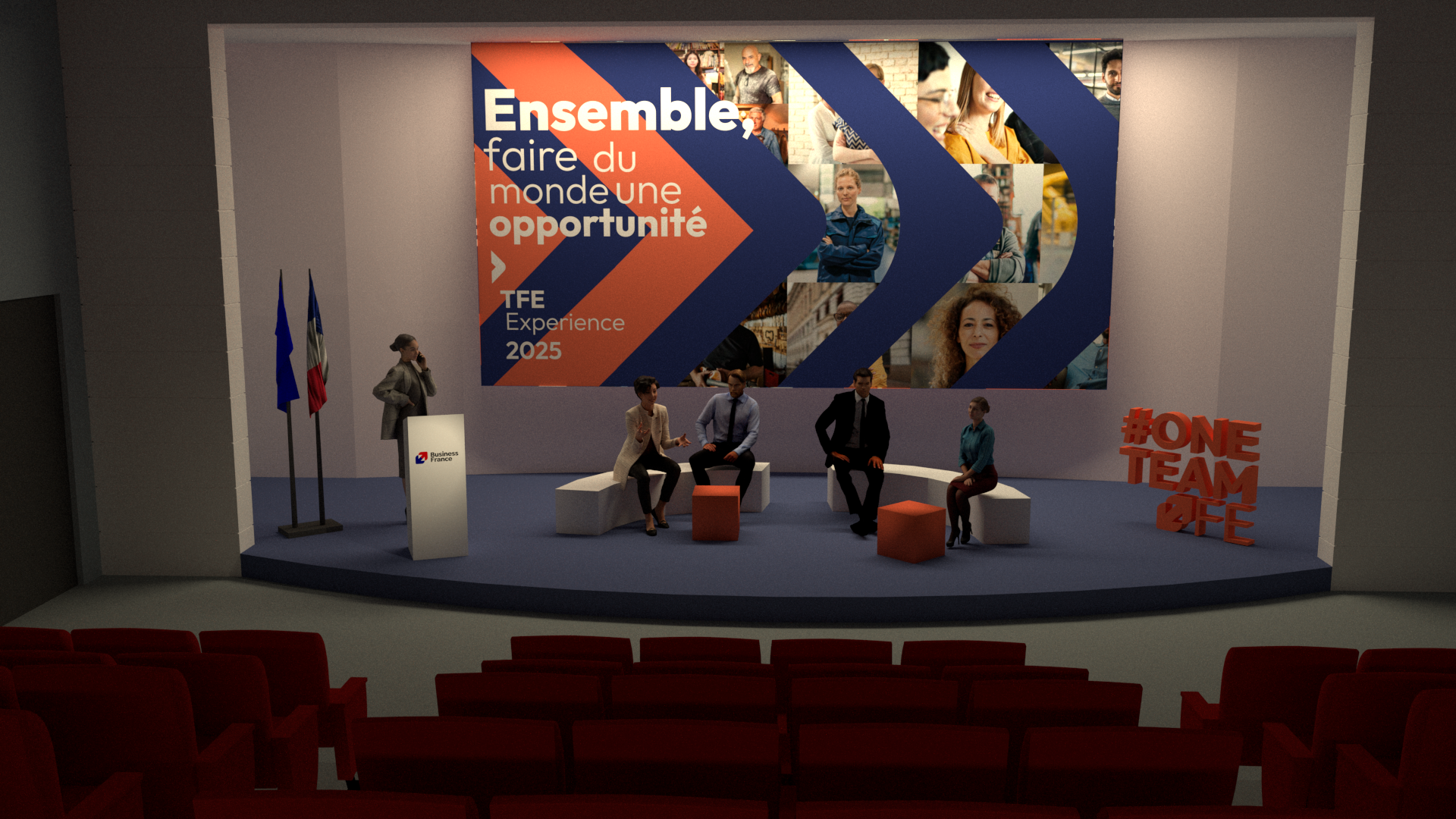exemple de scène de conférence pour Business France